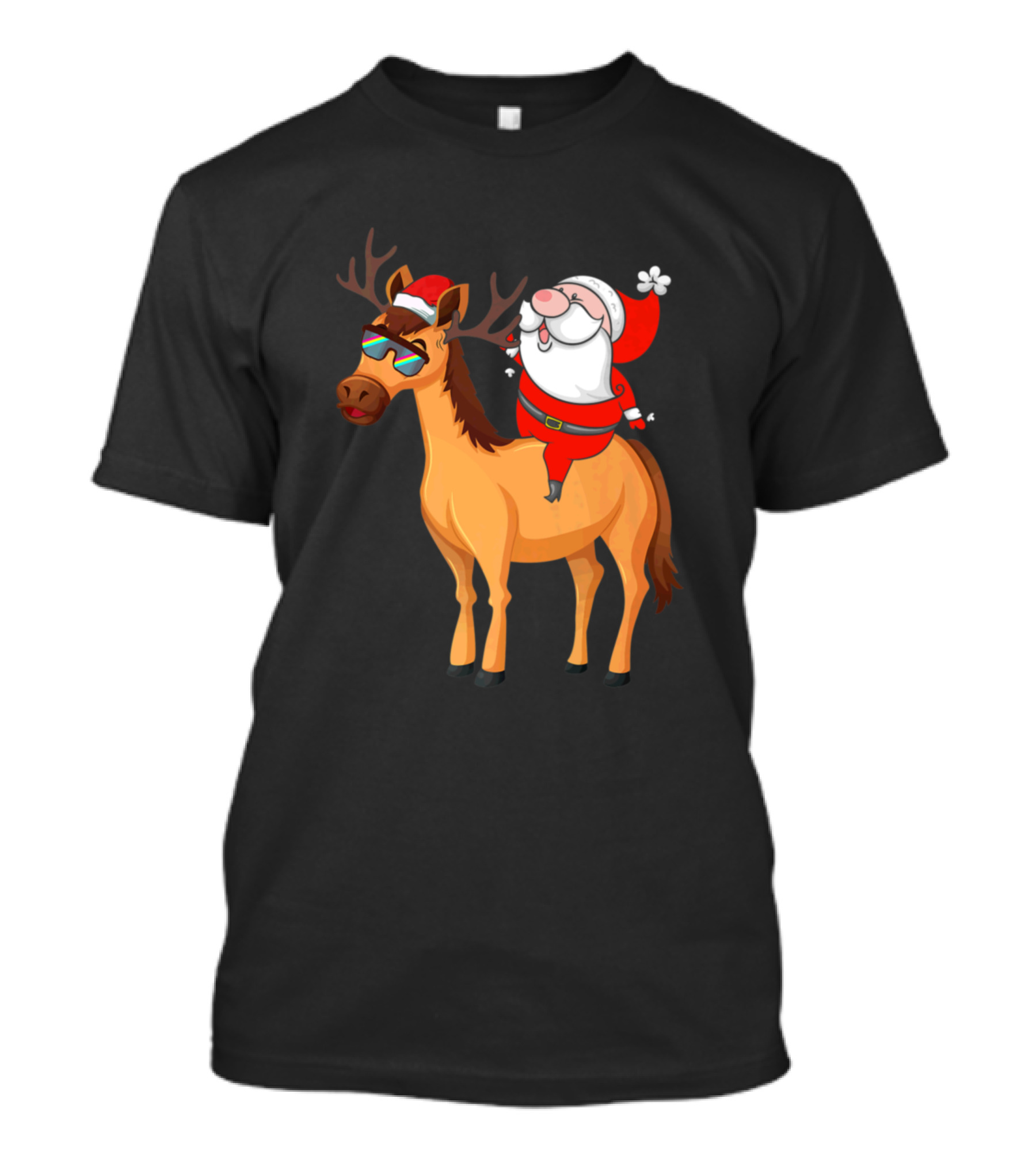 Santa Riding Horse With Sunglasses And Reindeer Antlers Funny Horse Lover T-Shirt