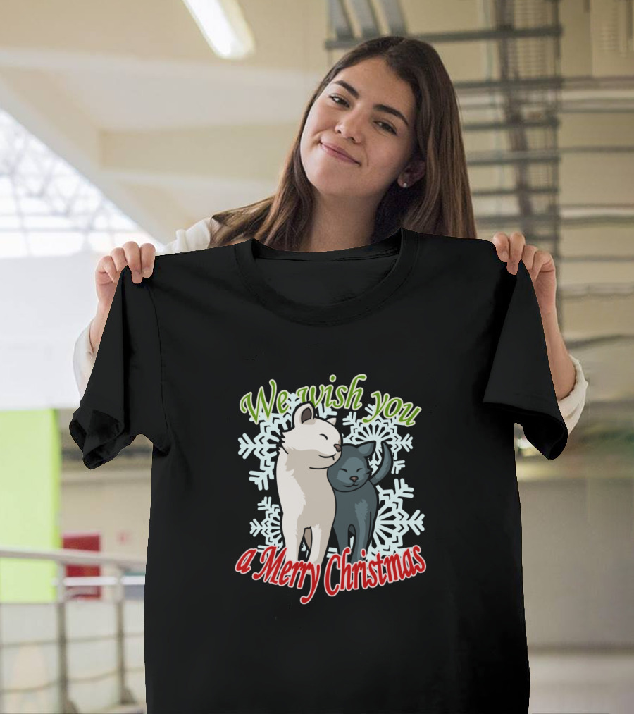 We Wish You a Merry Christmas Cute Cats Snowflakes T-Shirt