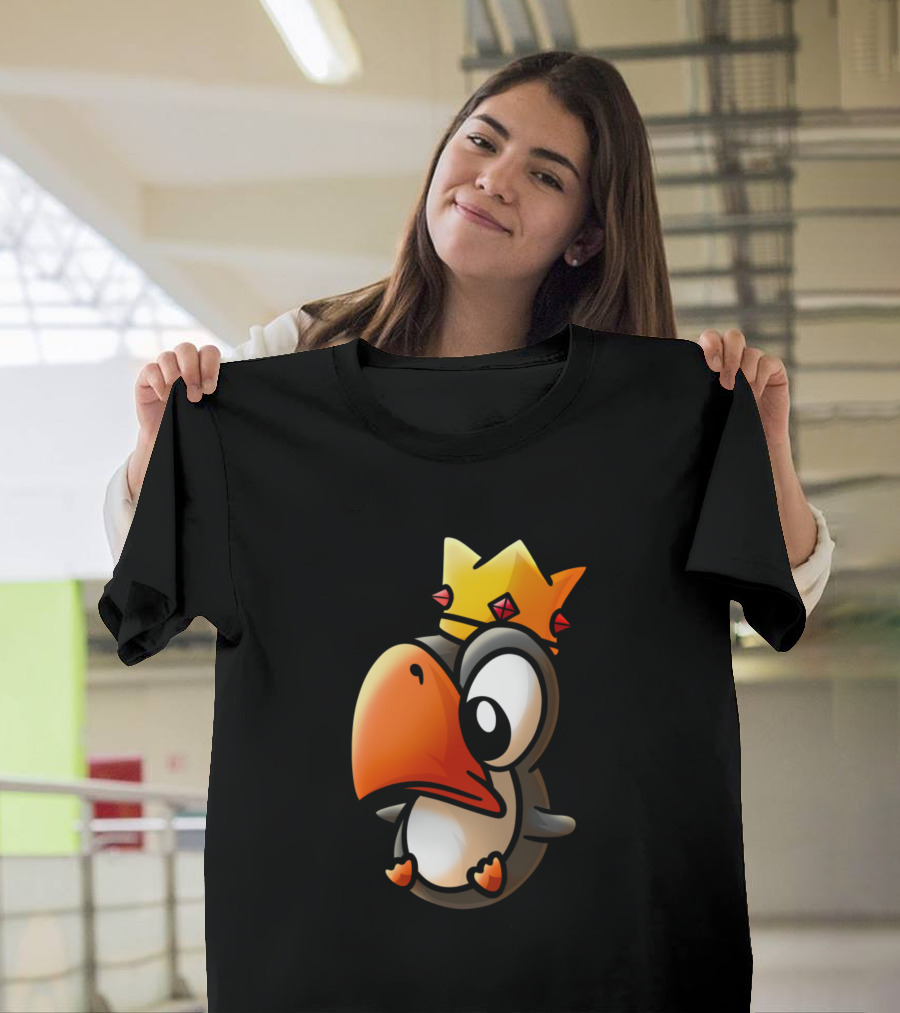 King Penguin Cartoon with Crown and Gems T-Shirt