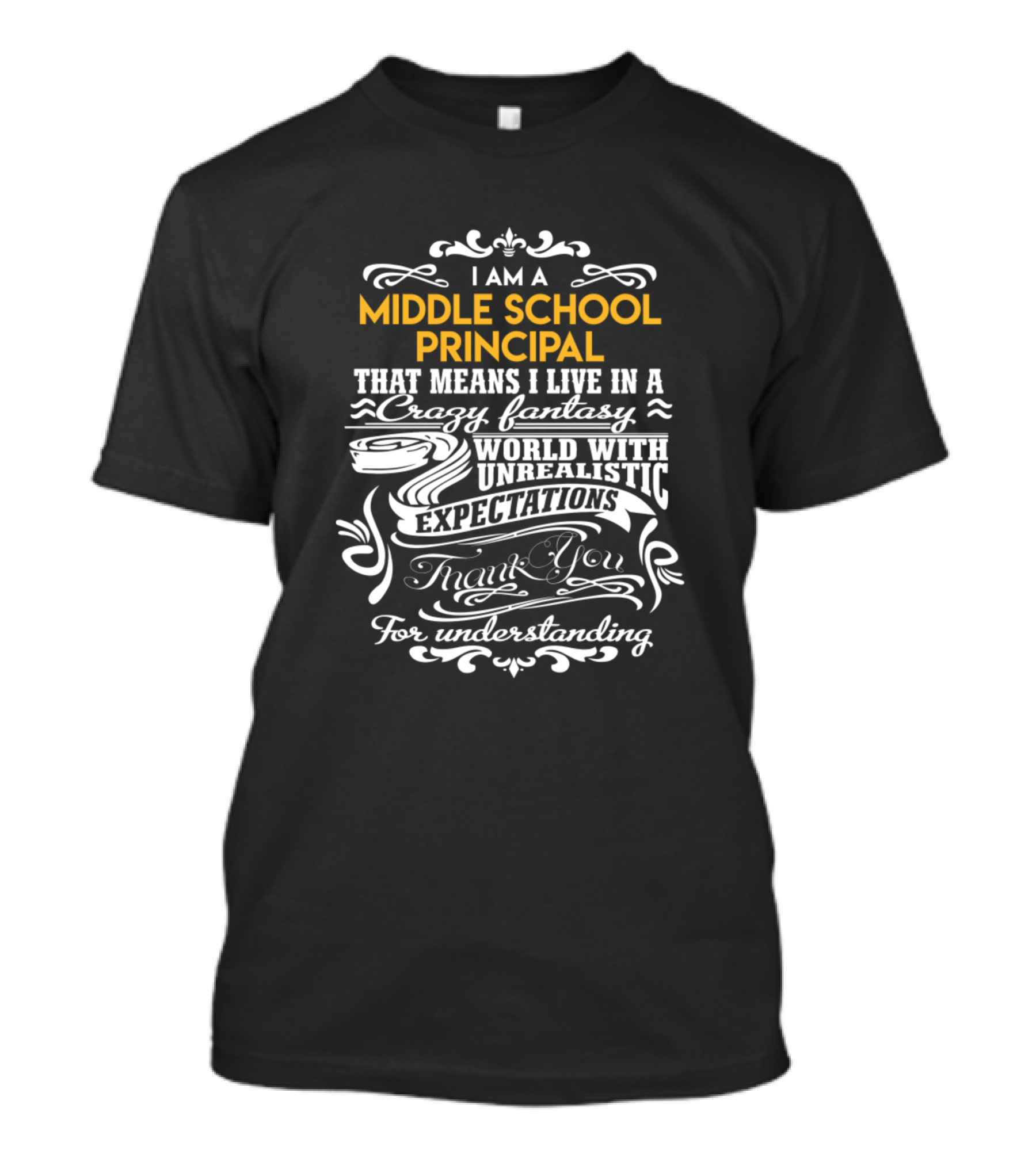 I Am A Middle School Principal That Means I Live In A Crazy Fantasy World With Unrealistic Expectations Thank You For Understanding T-Shirt