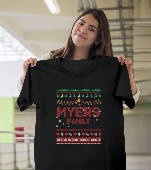 Myers Family Christmas Tree Reindeer Snowflake Ornament Lights T-Shirt