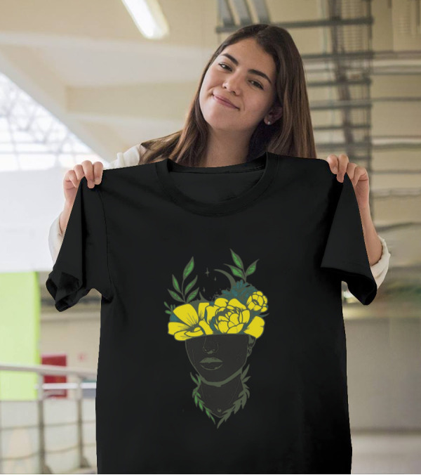 Nature Head Floral Elements With Yellow Flowers And Green Leaves T-Shirt