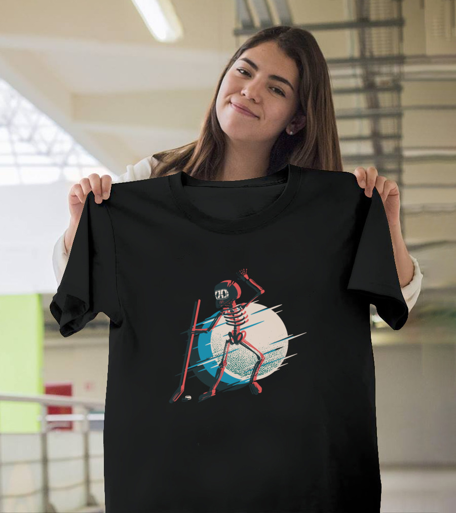 Skeleton Hockey Moonlight Action T-Shirt