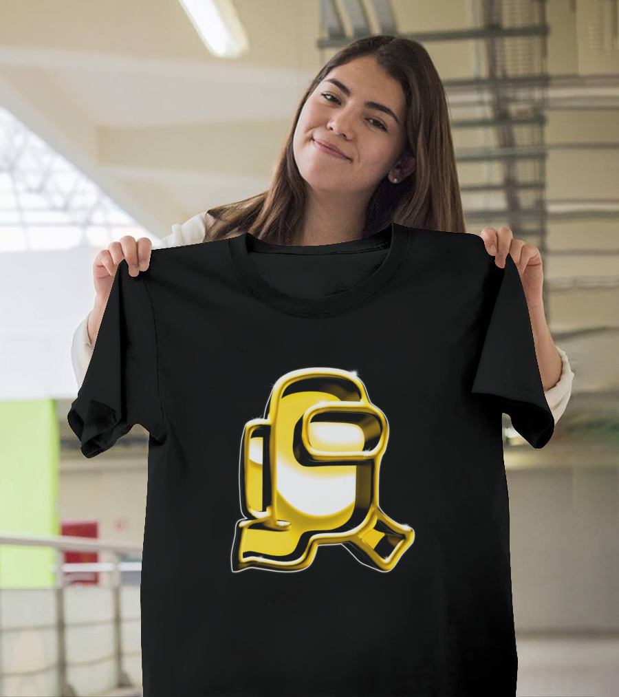 Golden Yellow Metallic Astronaut 3D Design Among Us T-Shirt