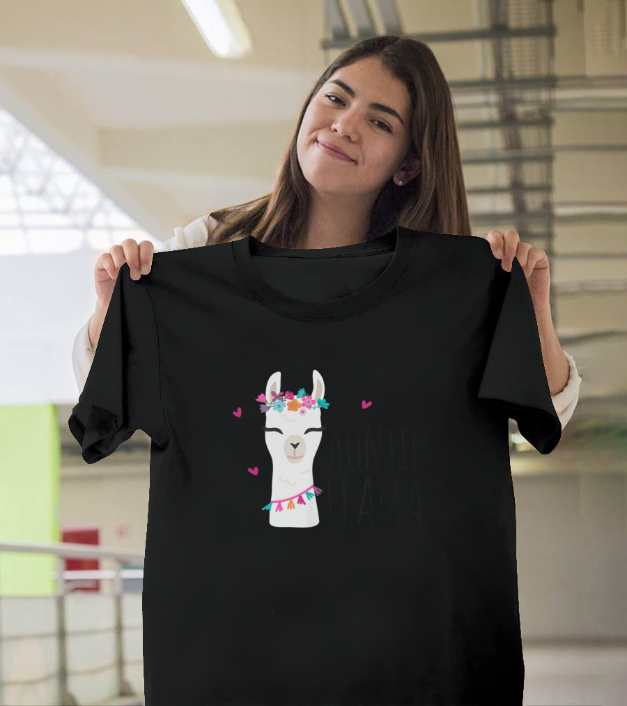 Auntie Llama Flower Crown Hearts T-Shirt