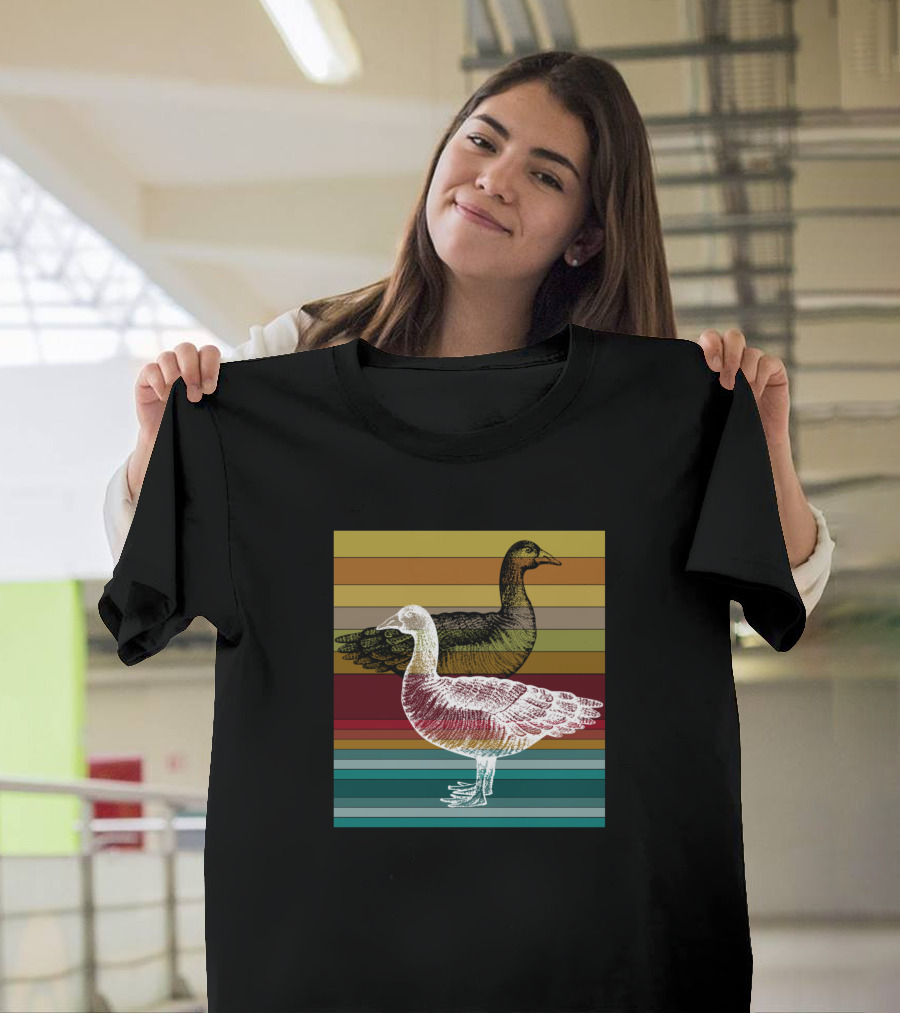 Retro Striped Colorful Goose Bird T-Shirt