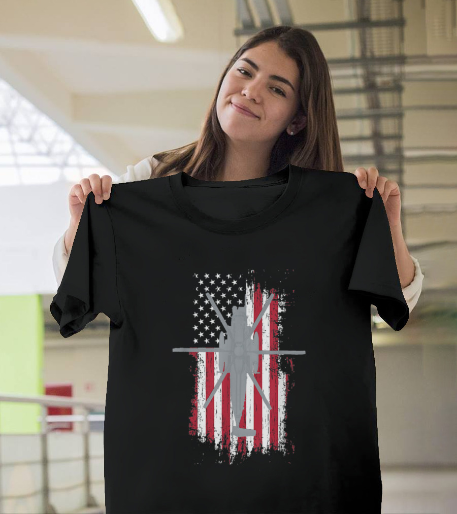 Ch53 Sea Stallion Helicopter American Flag Military Aircraft T-Shirt