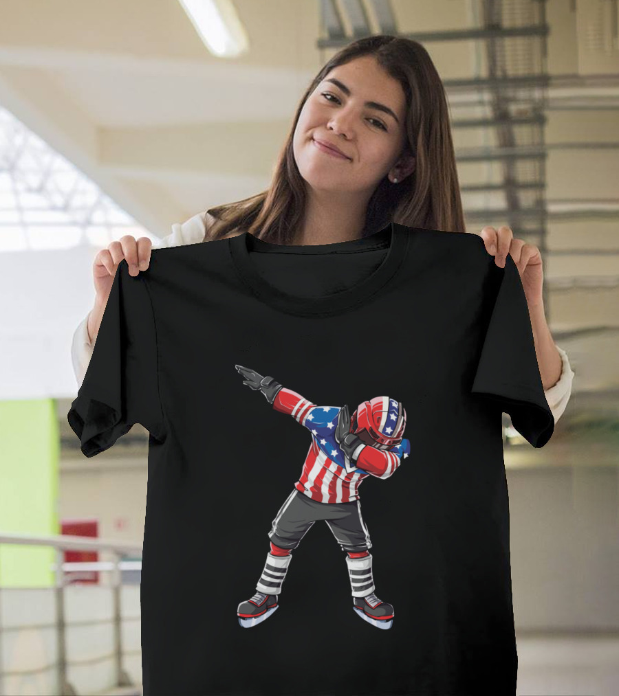 USA Flag Dabbing Ice Hockey Player T-Shirt