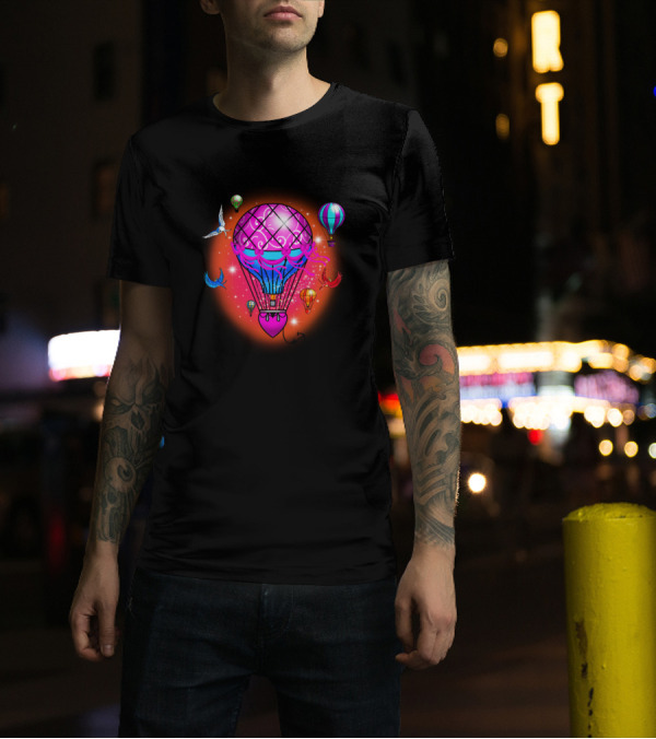 Delivering The Stars With Vibrant Balloons And Birds At Sunset T-Shirt