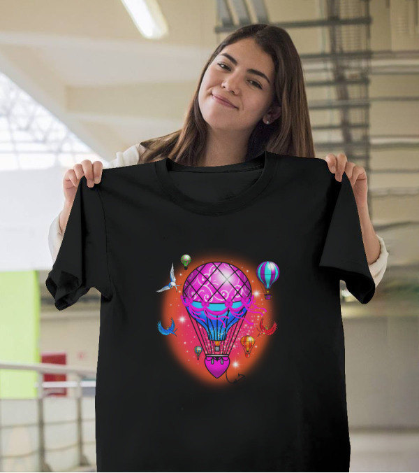 Delivering The Stars With Vibrant Balloons And Birds At Sunset T-Shirt