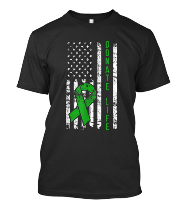 Distressed USA Flag Green Ribbon Donate Life Organ Kidney Donor T-Shirt