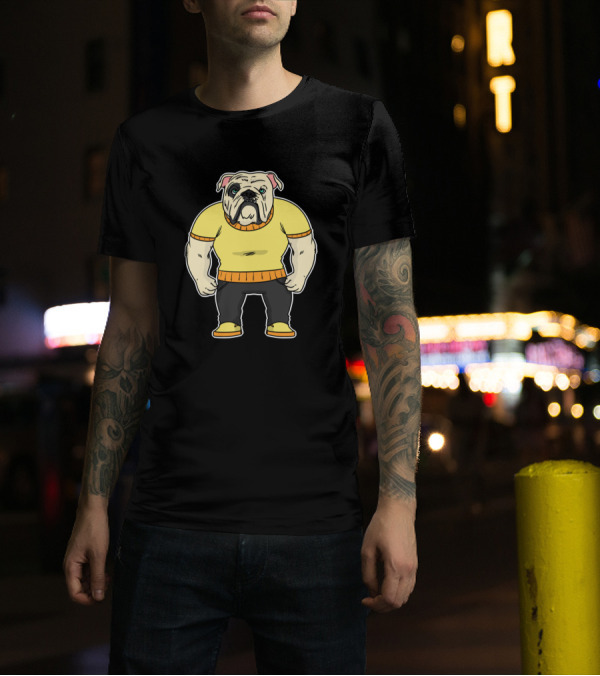 Bulldog In Yellow Sweater With Black Pants T-Shirt