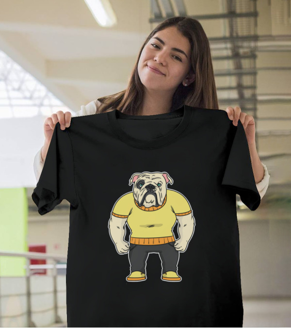 Bulldog In Yellow Sweater With Black Pants T-Shirt