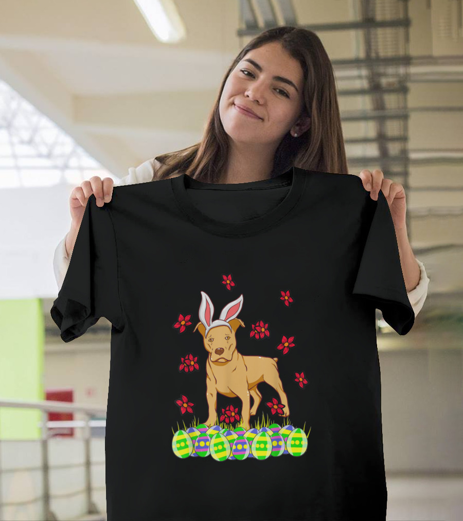 Dogs Cute Easter Bunny Idea For Pit Bull Pittie Terrier T-Shirt