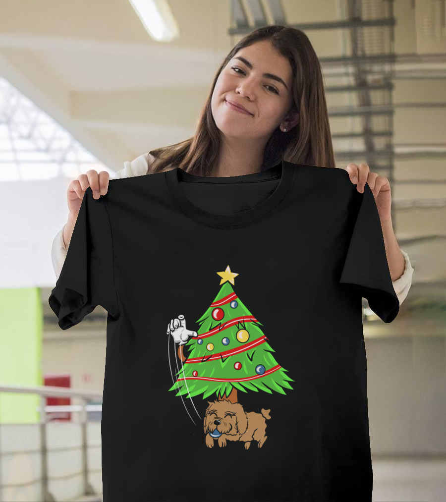 Goldendoodle Christmas Tree Ornament with Santa Glove T-Shirt