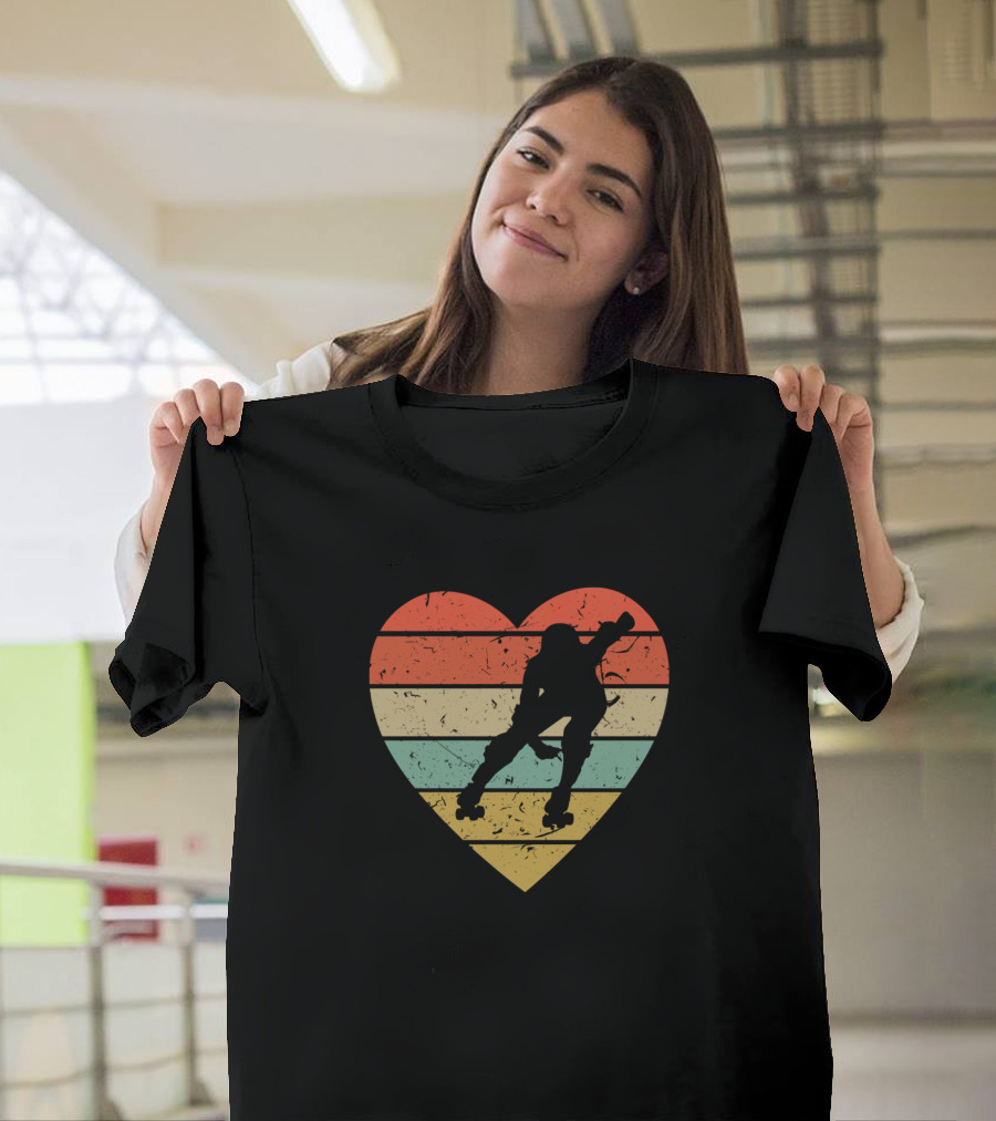 Vintage Roller Derby Skater Heart Retro Stripes T-Shirt