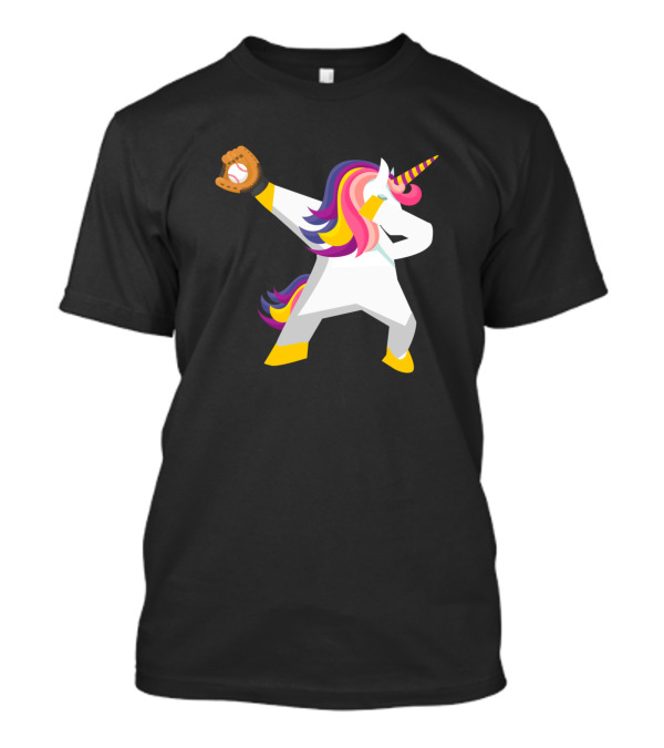 Unicorn Dabbing With Softball Glove Funny Dab Catcher T-Shirt
