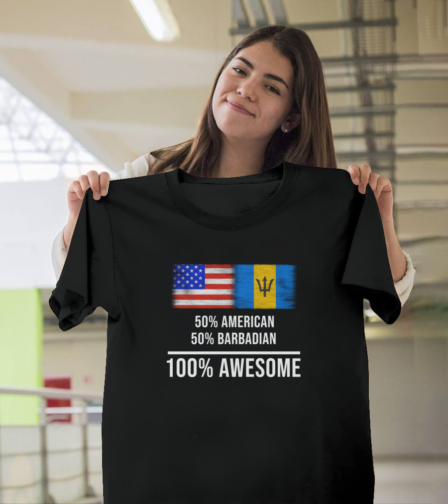 50 American 50 Barbadian 100 Awesome with American and Barbadian Flags T-Shirt