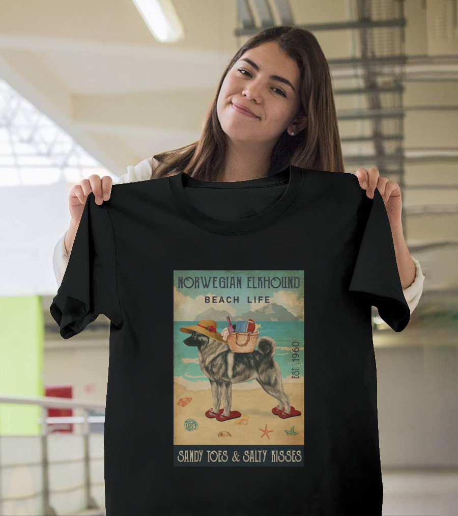 Norwegian Elkhound Beach Life Sandy Toes and Salty Kisses Est. 1960 T-Shirt