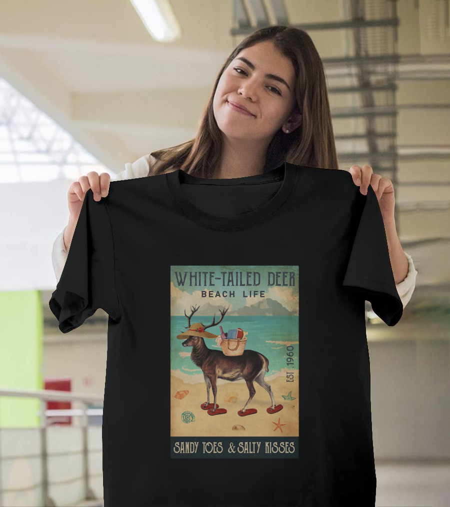 White-Tailed Deer Beach Life Sandy Toes and Salty Kisses Est 1960 T-Shirt