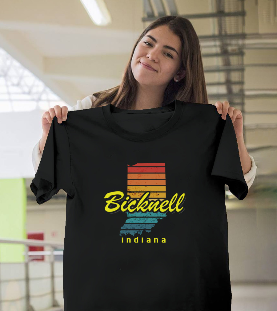 Bicknell Indiana Retro Stripes Map T-Shirt