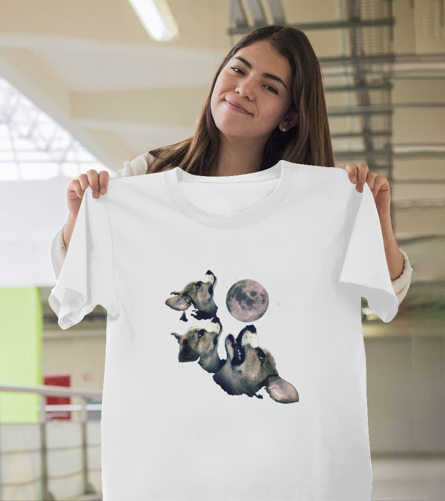 Corgi Trio Howling at the Moon Wolf Parody for Dog Lovers T-Shirt