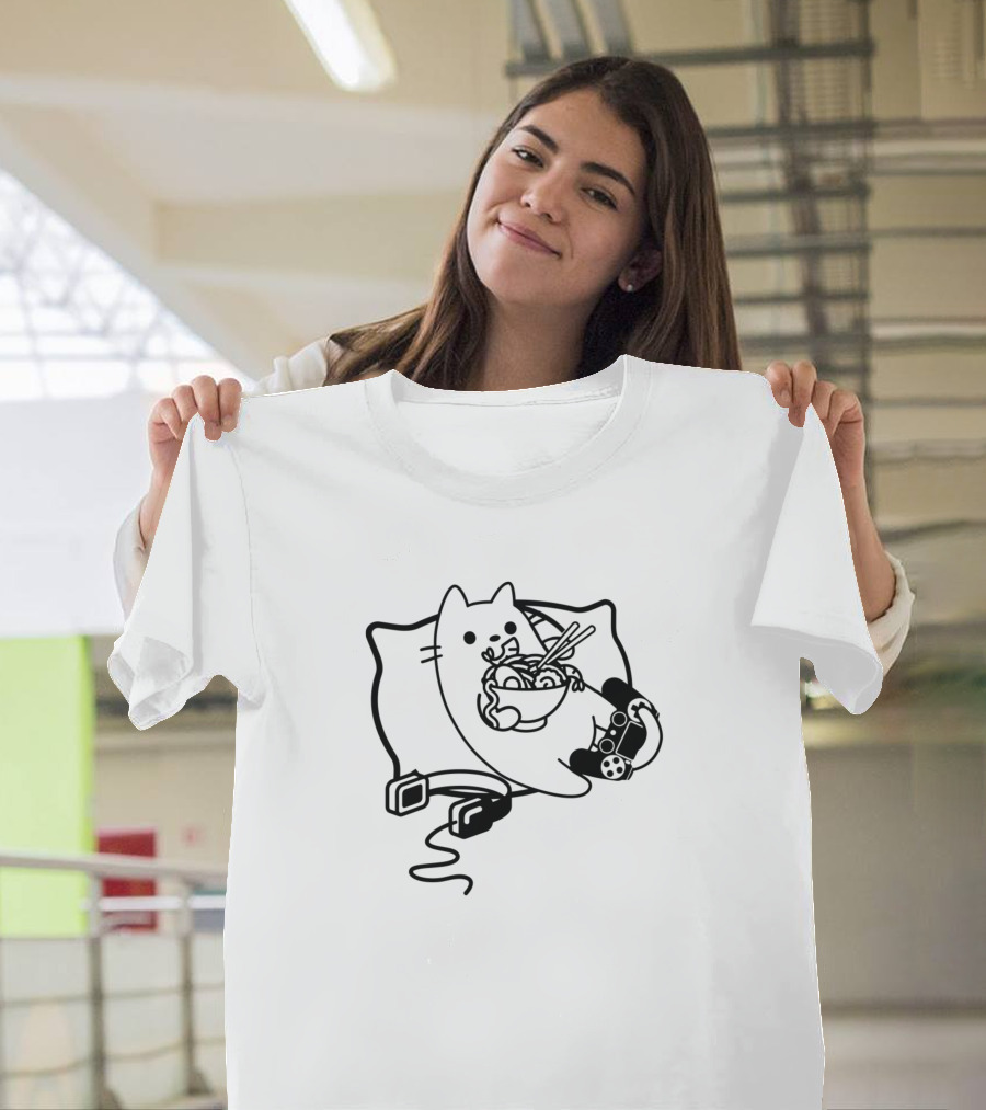 Gamer Cat Loading Ramen Game Paused T-Shirt