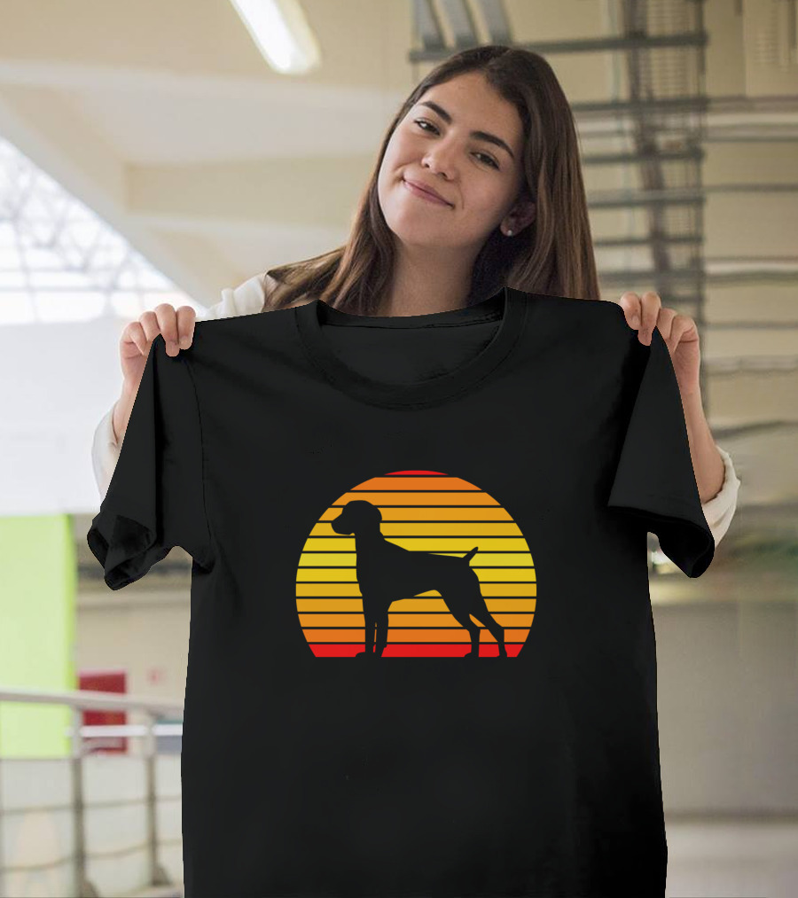 German Shorthaired Pointer Silhouette Striped Sunset T-Shirt