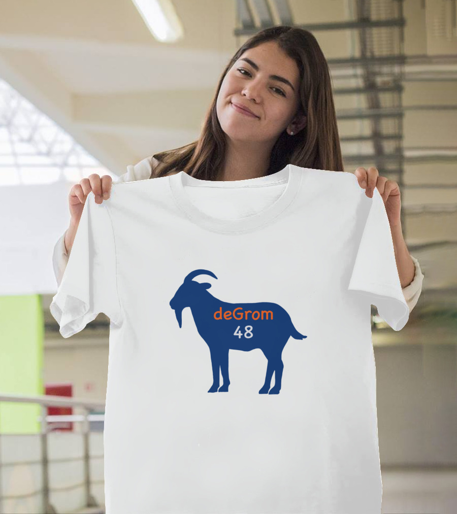 Jacob deGrom Goat Silhouette 48 Blue and Orange T-Shirt