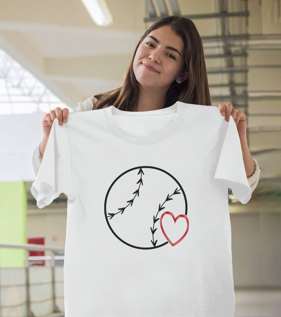 Baseball Heart Stitch with Red Love T-Shirt