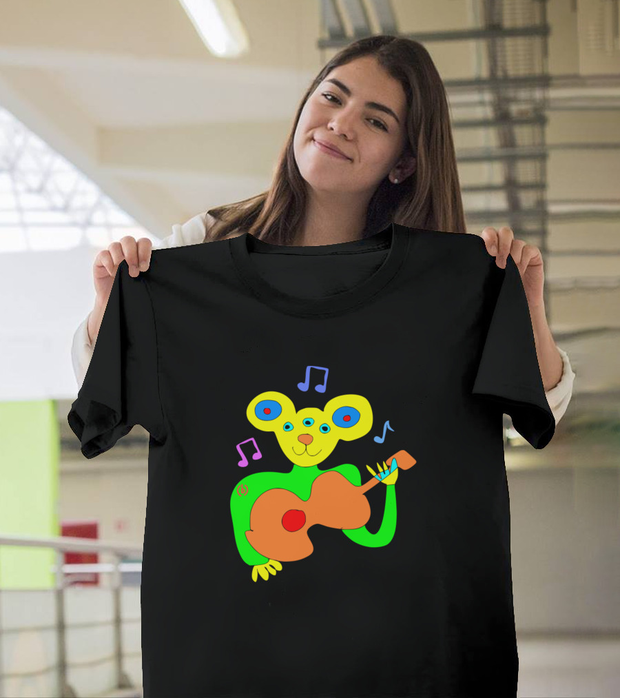 Mouse Playing Guitar Psychedelic Music Notes T-Shirt