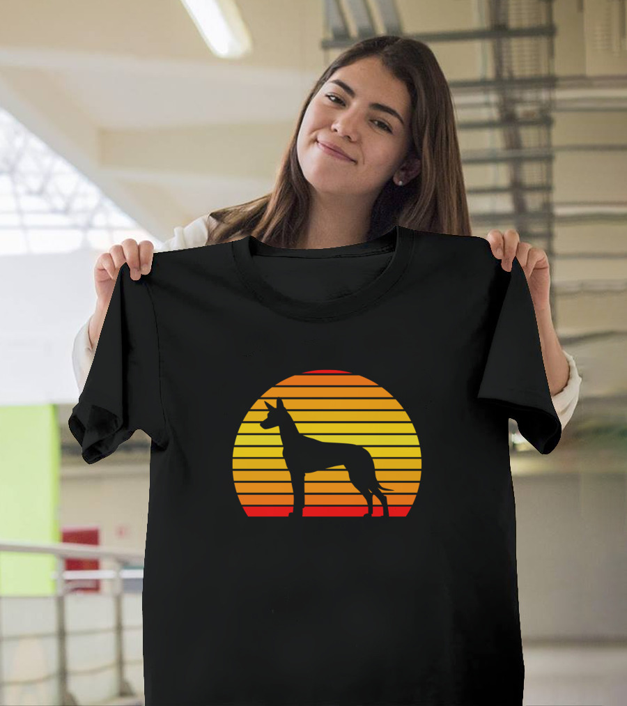 Pharaoh Hound Silhouette Against Striped Sunset Circle T-Shirt