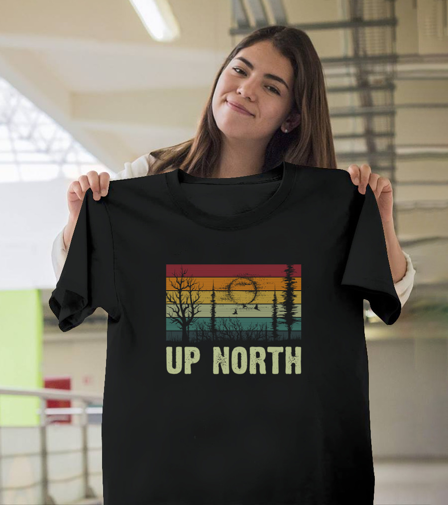 Up North Vintage Retro Hiking Sunset Forest Scene T-Shirt
