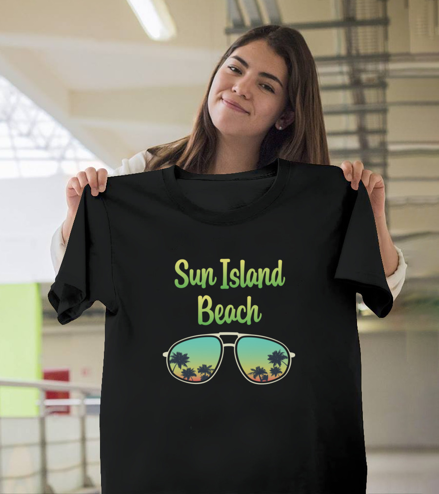 Sun Island Beach Sunset Eyeglasses with Palm Trees Reflection T-Shirt