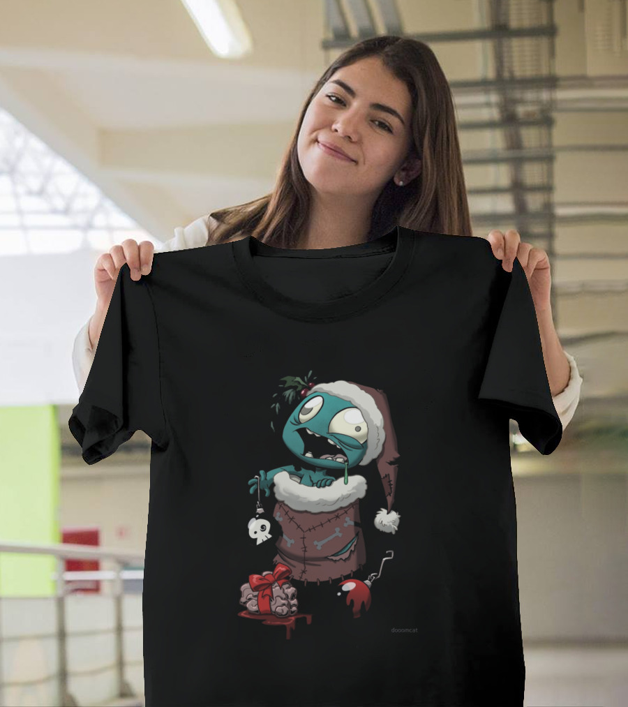Stocking Stuffer Zombie Christmas Brain Present by Doomcat T-Shirt