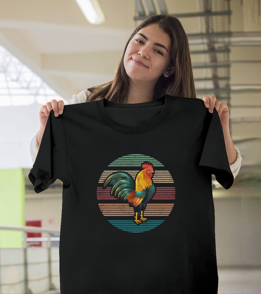 Chicken Mom Vintage Retro Poultry Rooster Rainbow Stripes T-Shirt