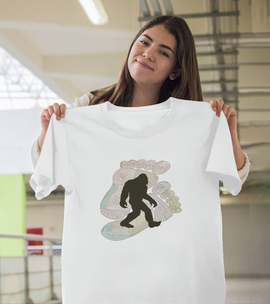 Bigfoot Silhouette with Colorful Footprint T-Shirt