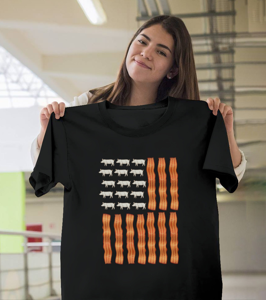 Usa Bacon Flag Pig Strips and White Piggies T-Shirt
