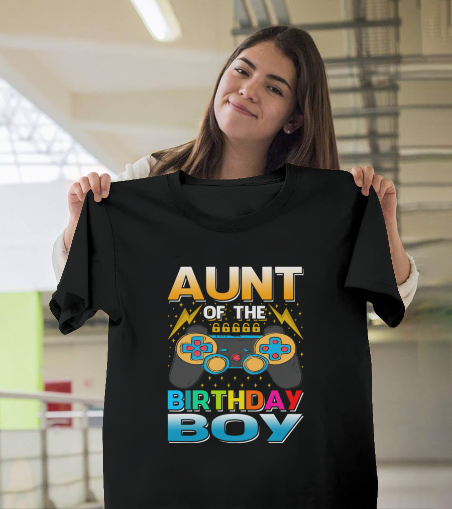 Aunt Of The Birthday Boy Video Gamer Controller Gaming Lightning T-Shirt