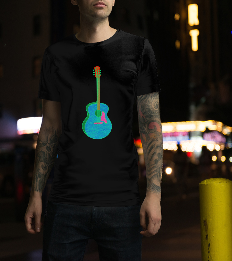 Colorful Neon Acoustic Guitar Vibrant Strings Hues T-Shirt