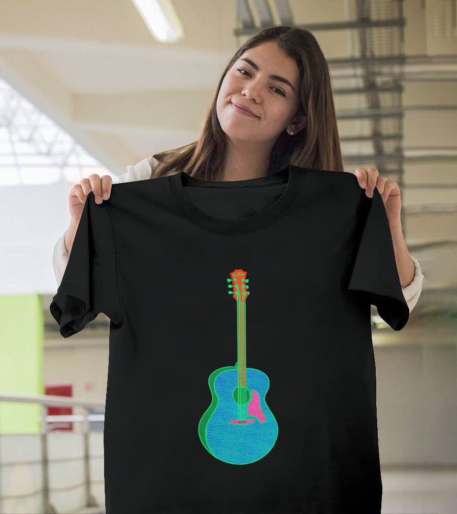 Colorful Neon Acoustic Guitar Vibrant Strings Hues T-Shirt