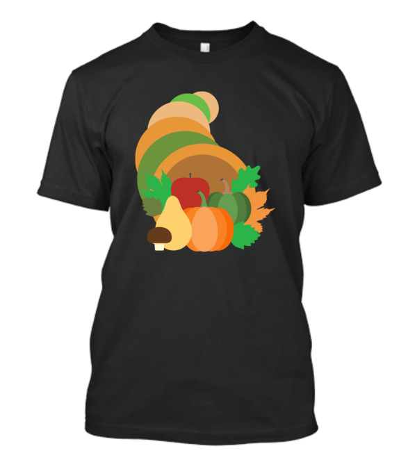 Cornucopia Harvest Pumpkin Apple Fall Leaves Squash Mushroom T-Shirt
