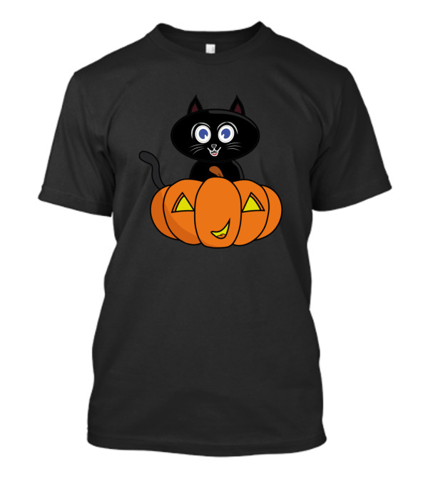Cute Black Cat Halloween Pumpkin Cartoon T-Shirt
