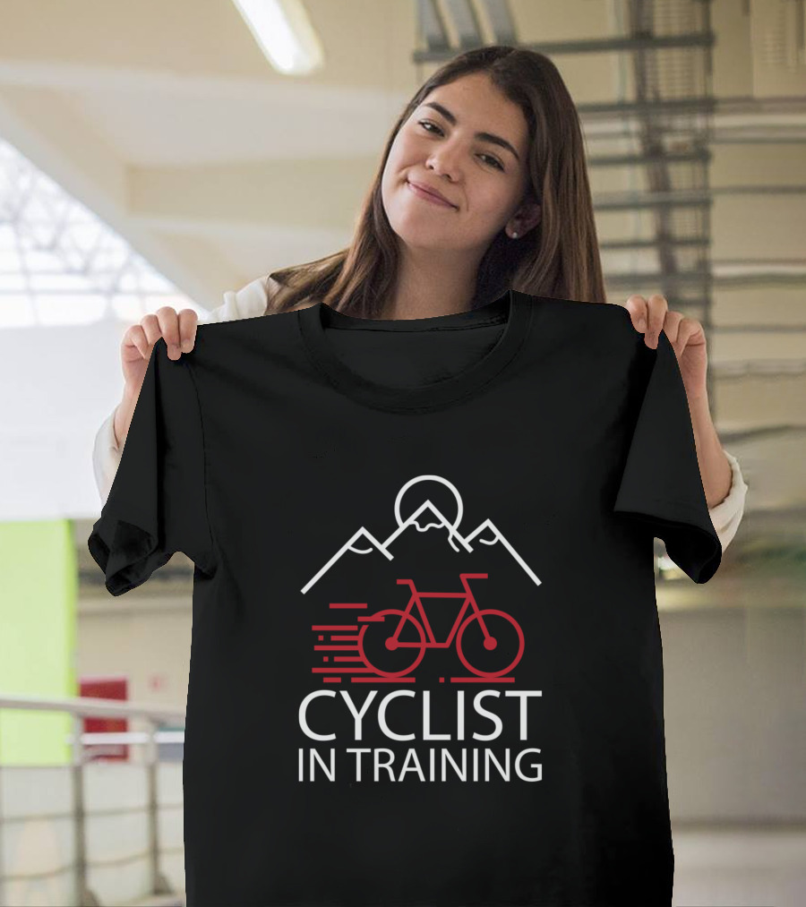 Cyclist In Training Bike Bicycle Red Mountain Outline T-Shirt