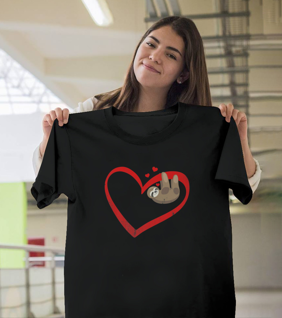 Napping Sloth in Heart Cute Lazy Valentine's Day T-Shirt