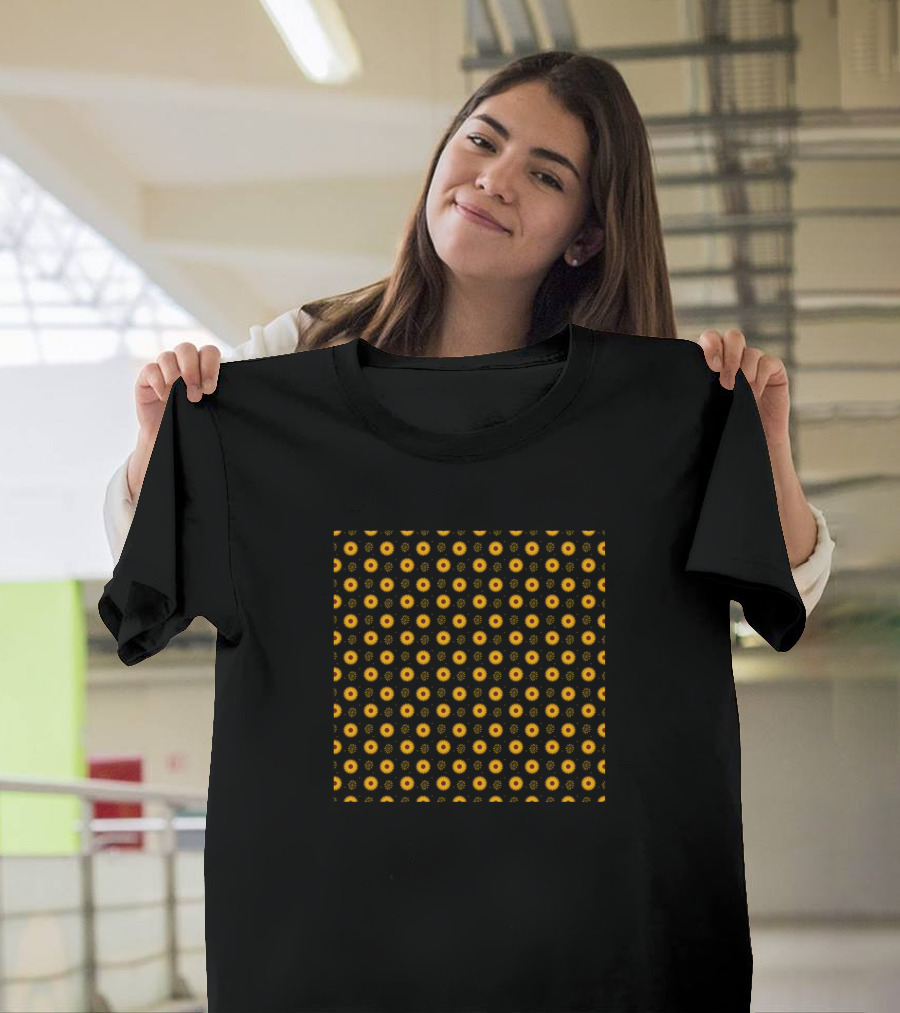 Sunflower Pattern Repeating Yellow And Black T-Shirt