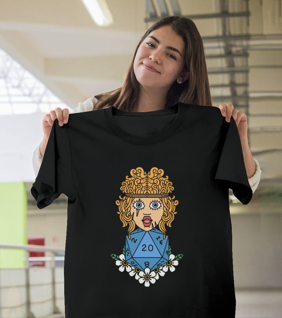 Barbarian 20-Sided Dice Floral Motif T-Shirt