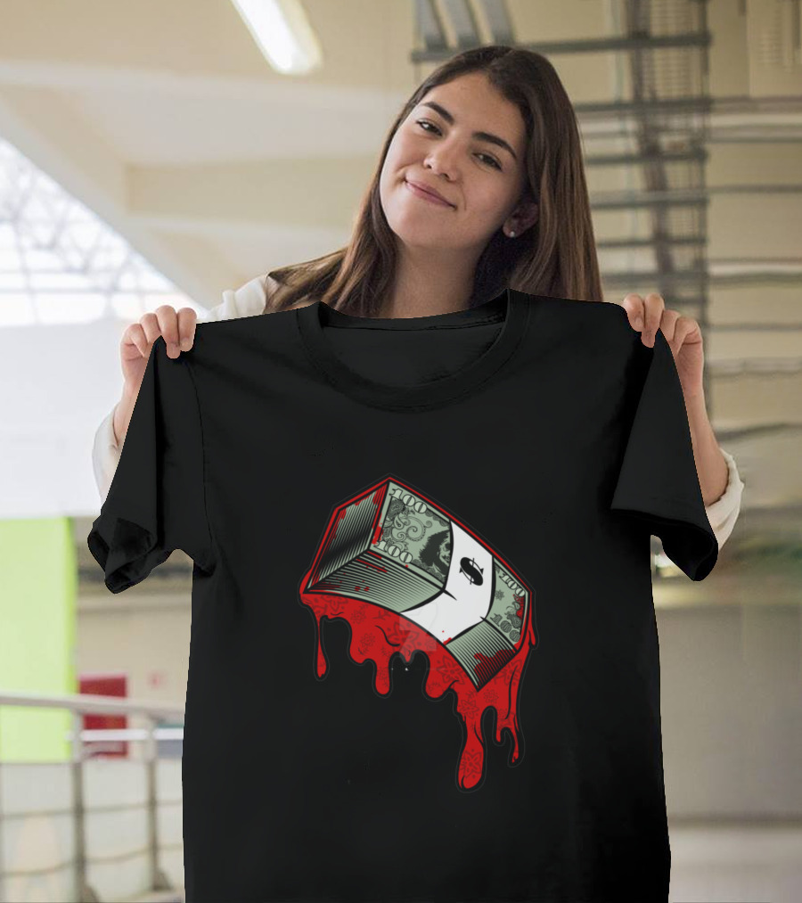 Bloody Dripping Hundred Dollar Bill with Skull T-Shirt