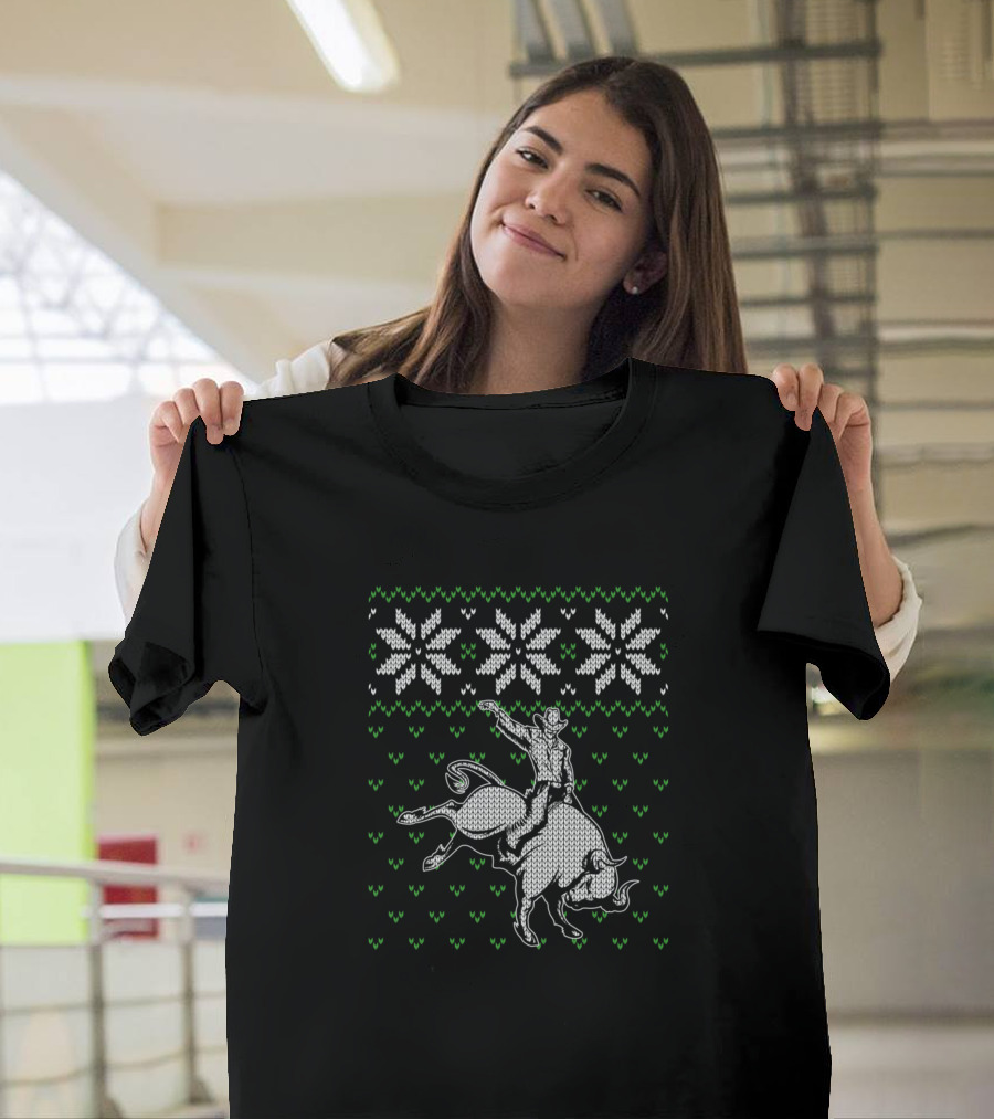Bull Riding Christmas Cowboy Western Country T-Shirt