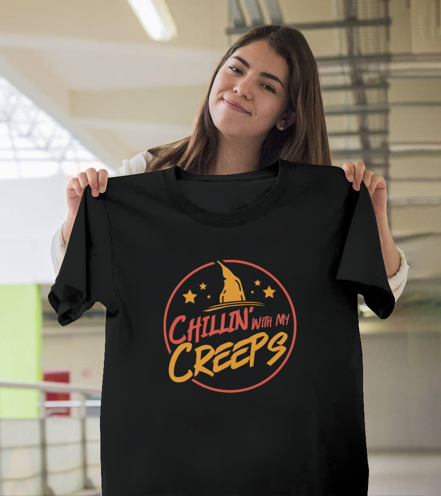 Chillin With My Creeps Halloween Witch Hat Stars T-Shirt